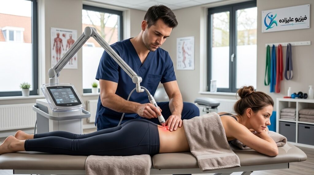 فیزیوتراپی در منزل لیزر پرتوان لیزر دیسک کمر دیسک گردن فیزیوتراپی در منزل