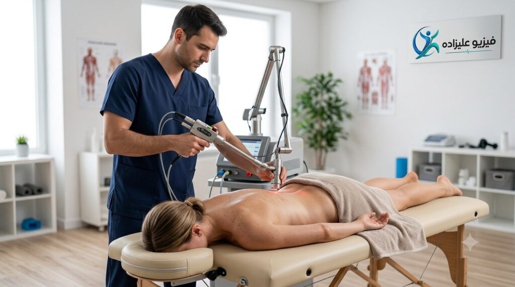 فیزیوتراپی در منزل لیزر پرتوان لیزر دیسک کمر دیسک گردن فیزیوتراپی در منزل