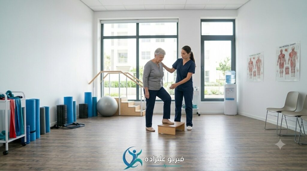 فیزیوتراپی سالمند مبتلا به آرتروز زانو
تمرین تقویت عضلات چهارسر ران برای آرتروز زانو
تمرین نشستن و بلند شدن در توانبخشی زانو
دوچرخه ثابت در فیزیوتراپی آرتروز زانو
تمرین تعادلی سالمند مبتلا به آرتروز زانو
درمان دستی زانو در فیزیوتراپی
استفاده از لیزر پرتوان برای درمان کمکی زانو
تمرین راه رفتن در فیزیوتراپی آرتروز زانو
تمرین بالا رفتن از پله 